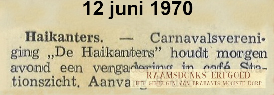 1970-06-12 -De Stem- Aankondiging vergadering carnavalsvereniging Haikanters