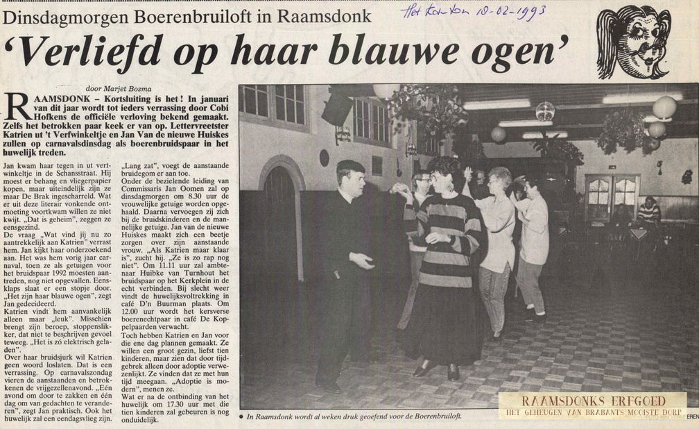 1993-02-18 -Het Kanton- Boerenbruiloft Katrien vh verfwinkeltje en jan van de nwe huiskes