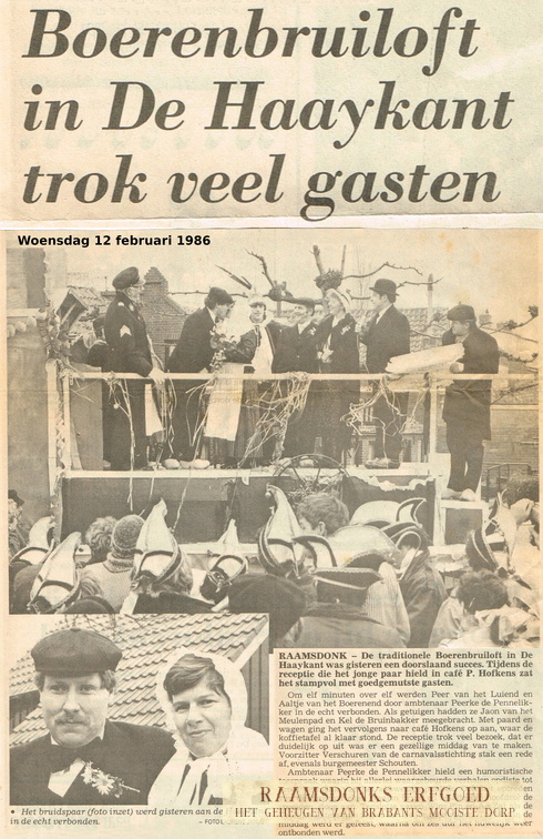 1986-02-12 -De Stem- Boerenbruiloft Peter Timmermans en Lida Verschuren